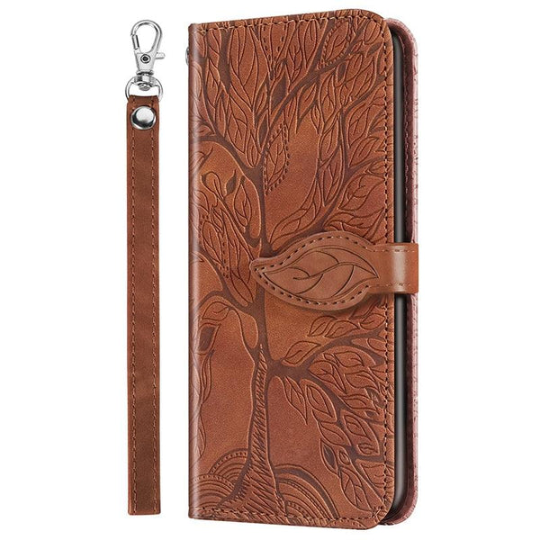 3D Tree Flip Leather Case For iPhone 13 12 Mini Phone Cover PU Leather Wallet Case with Card Holder Kickstand Wrist Strap Flip Cover for iPhone