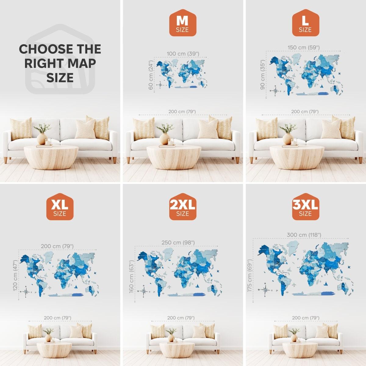 3D Wooden World Map Azure