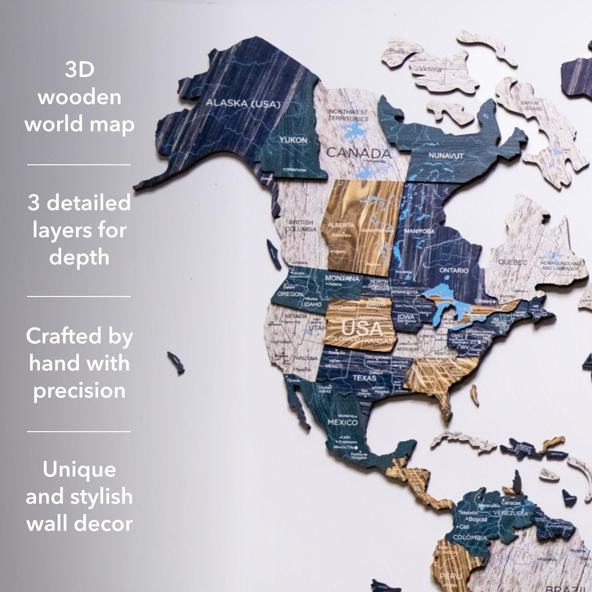 3D Luminous Colored Wooden World Map Mystery