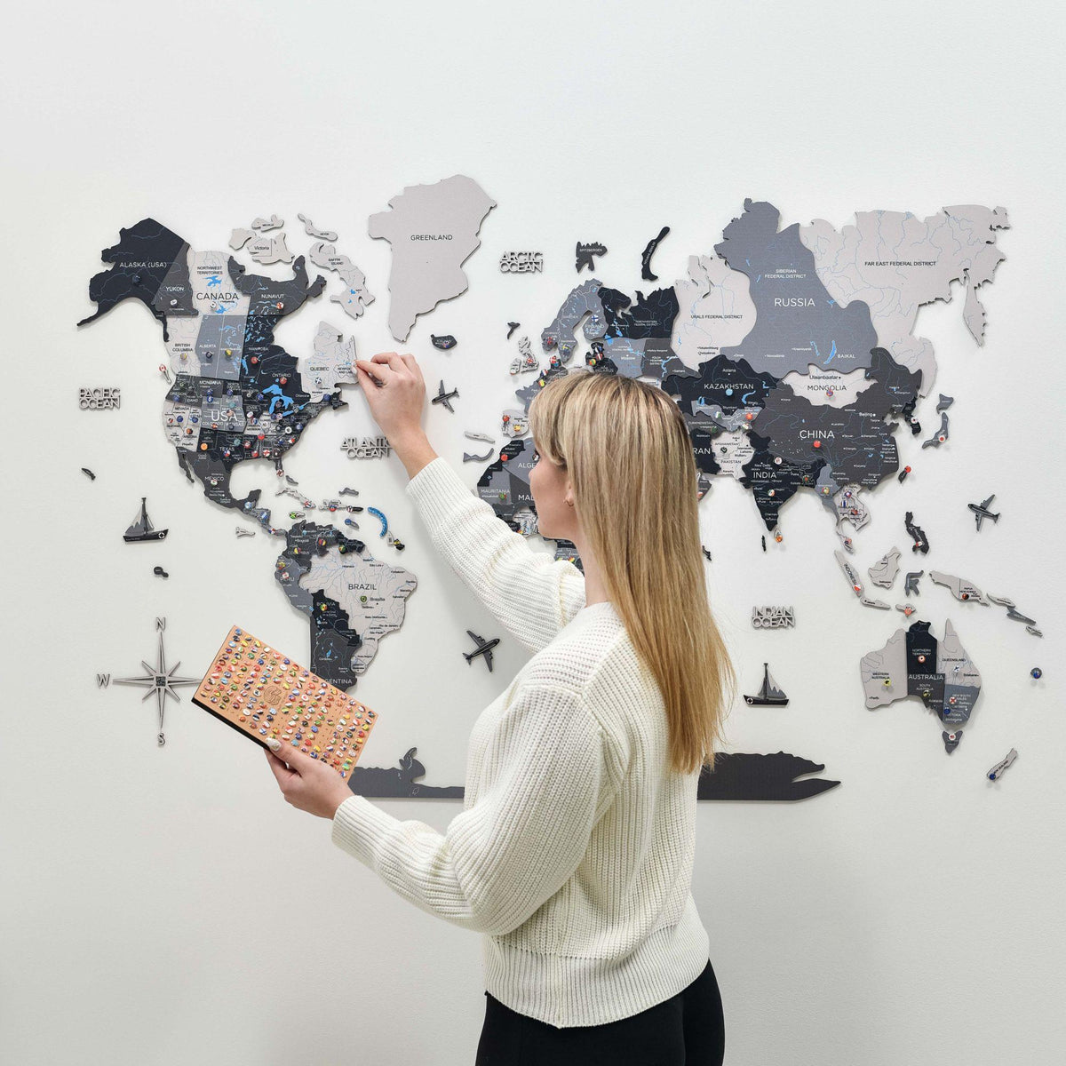 3D Wooden World Map Nordik