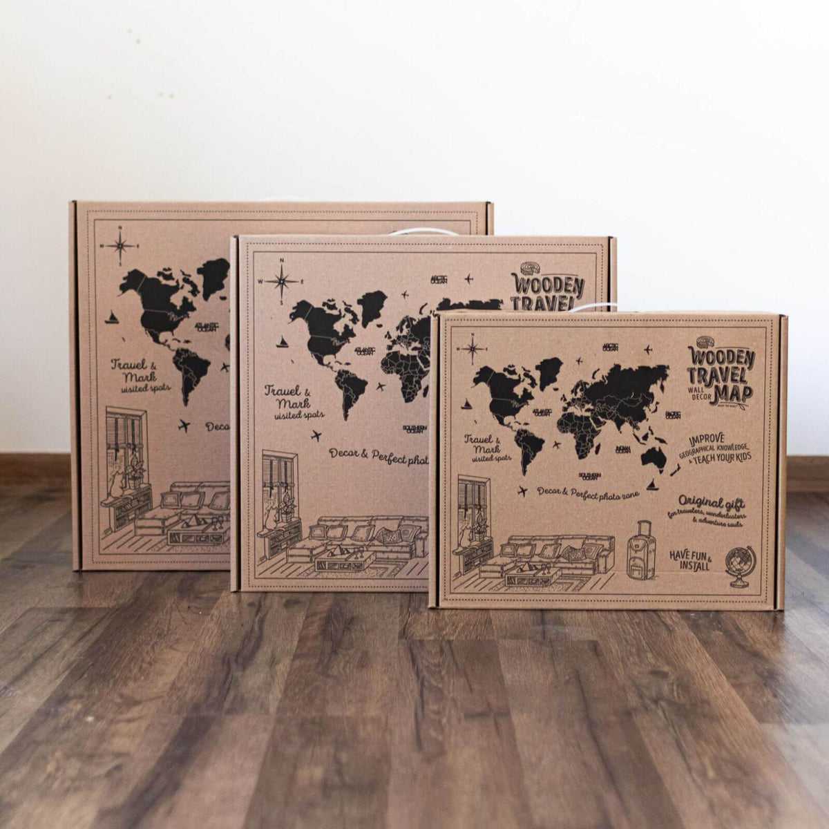 3D Wooden World Map Oak