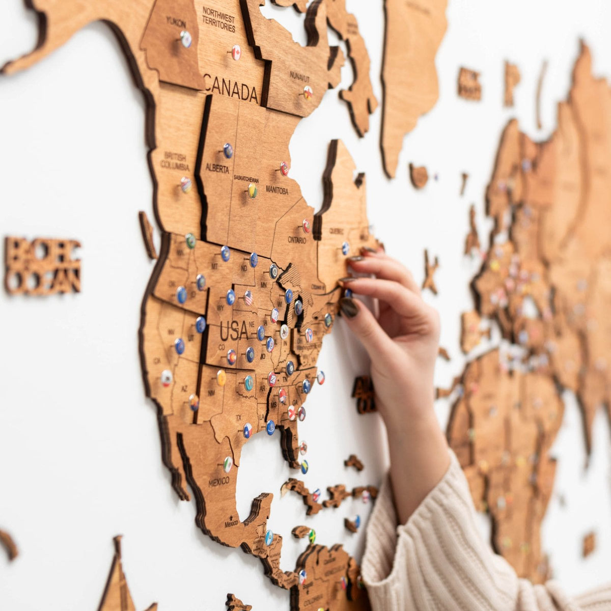 3D Wooden World Map Oak