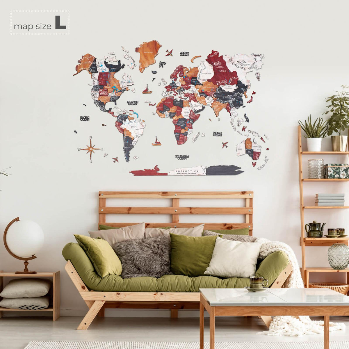 3D Wooden World Map Onyx