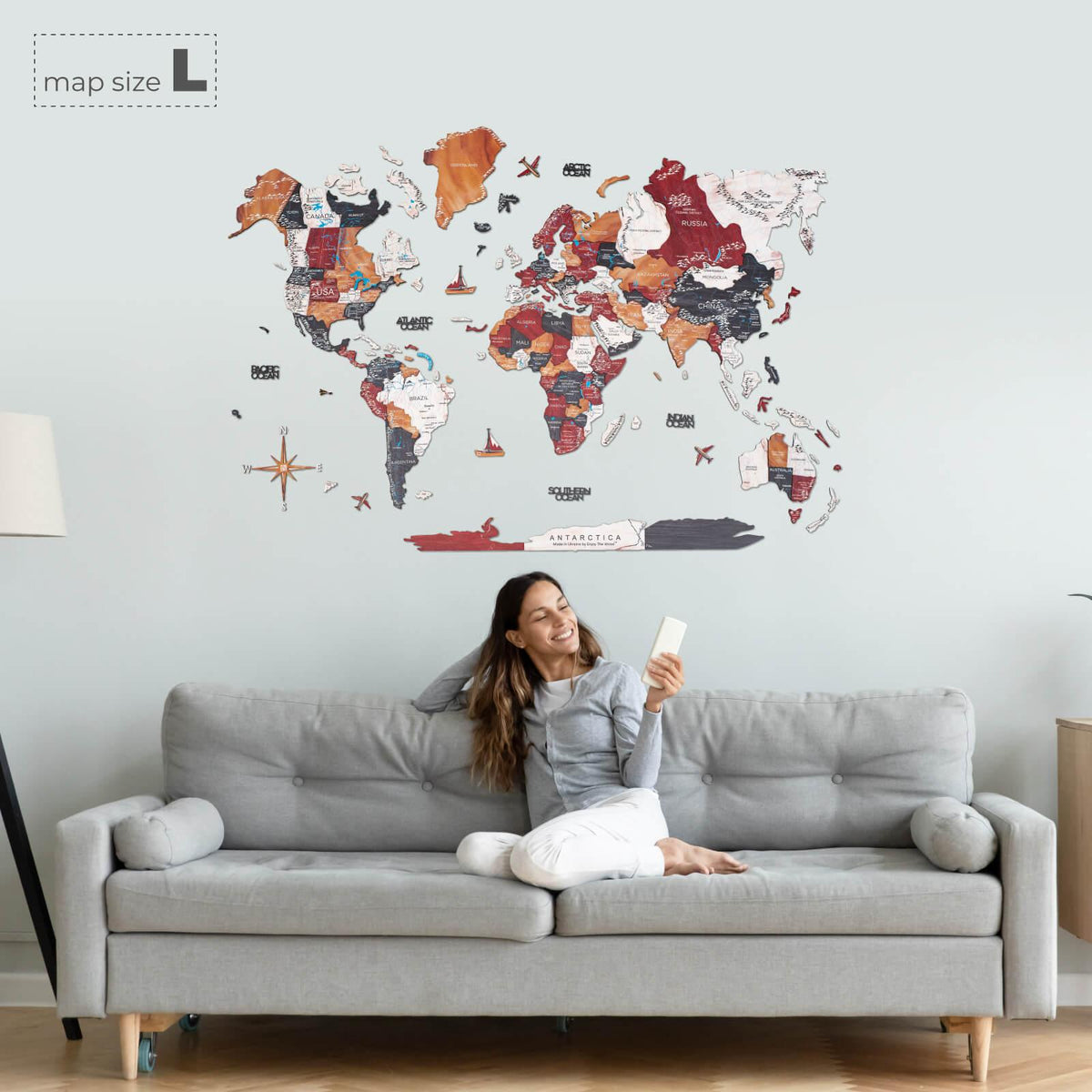 3D Wooden World Map Onyx