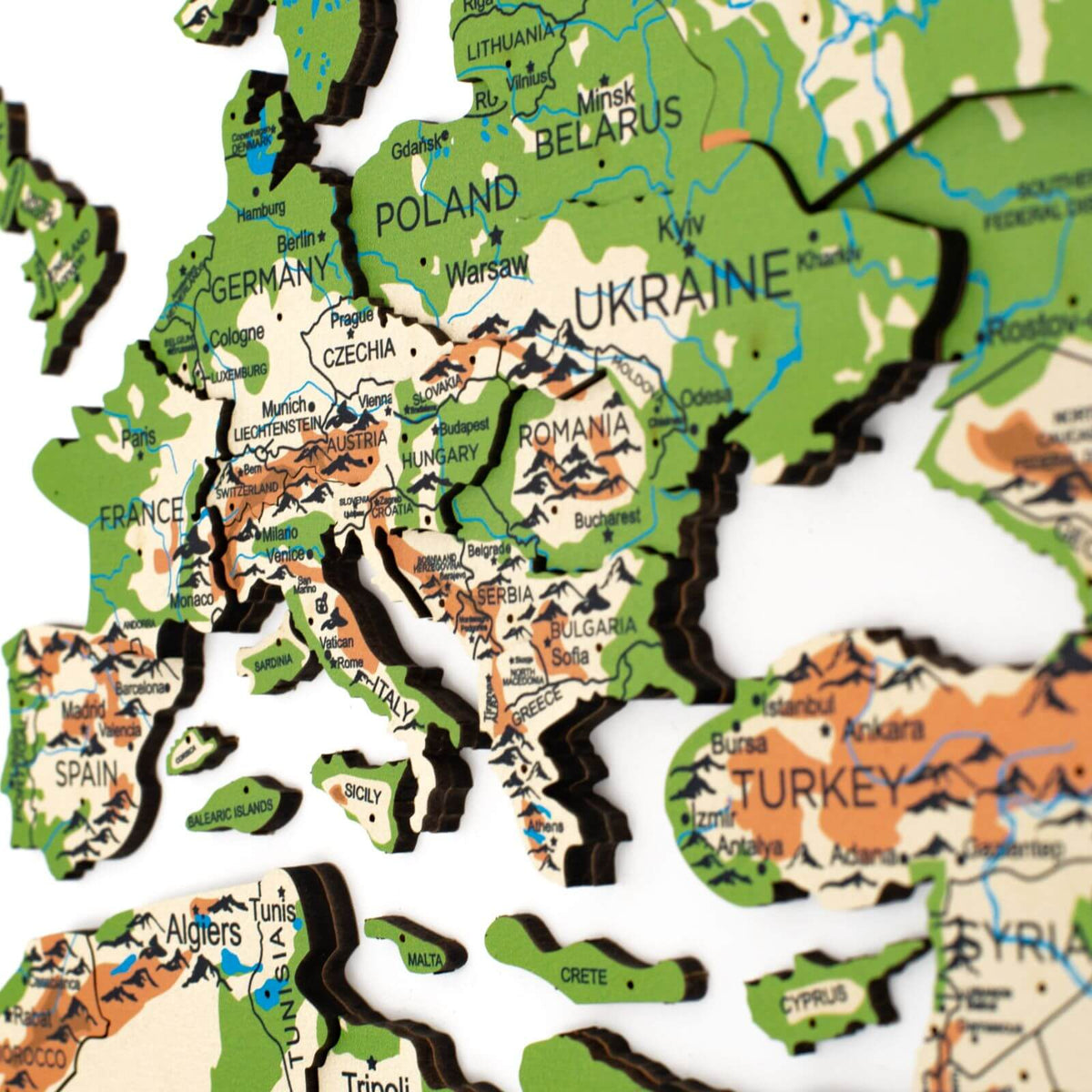 3D Wooden World Map Physical