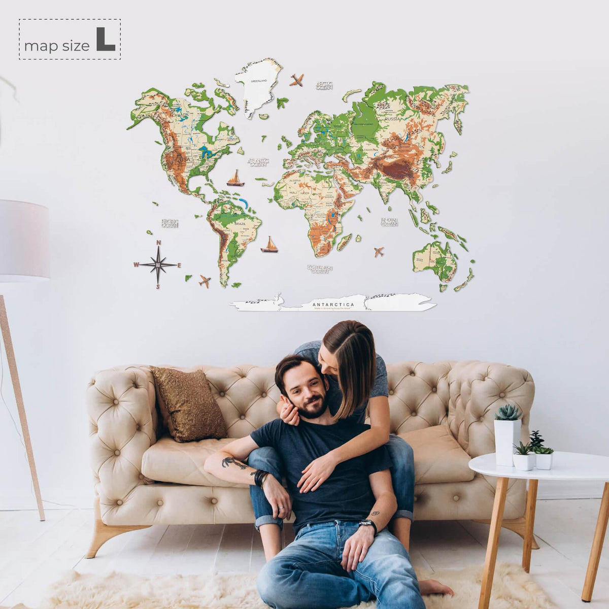 3D Wooden World Map Physical
