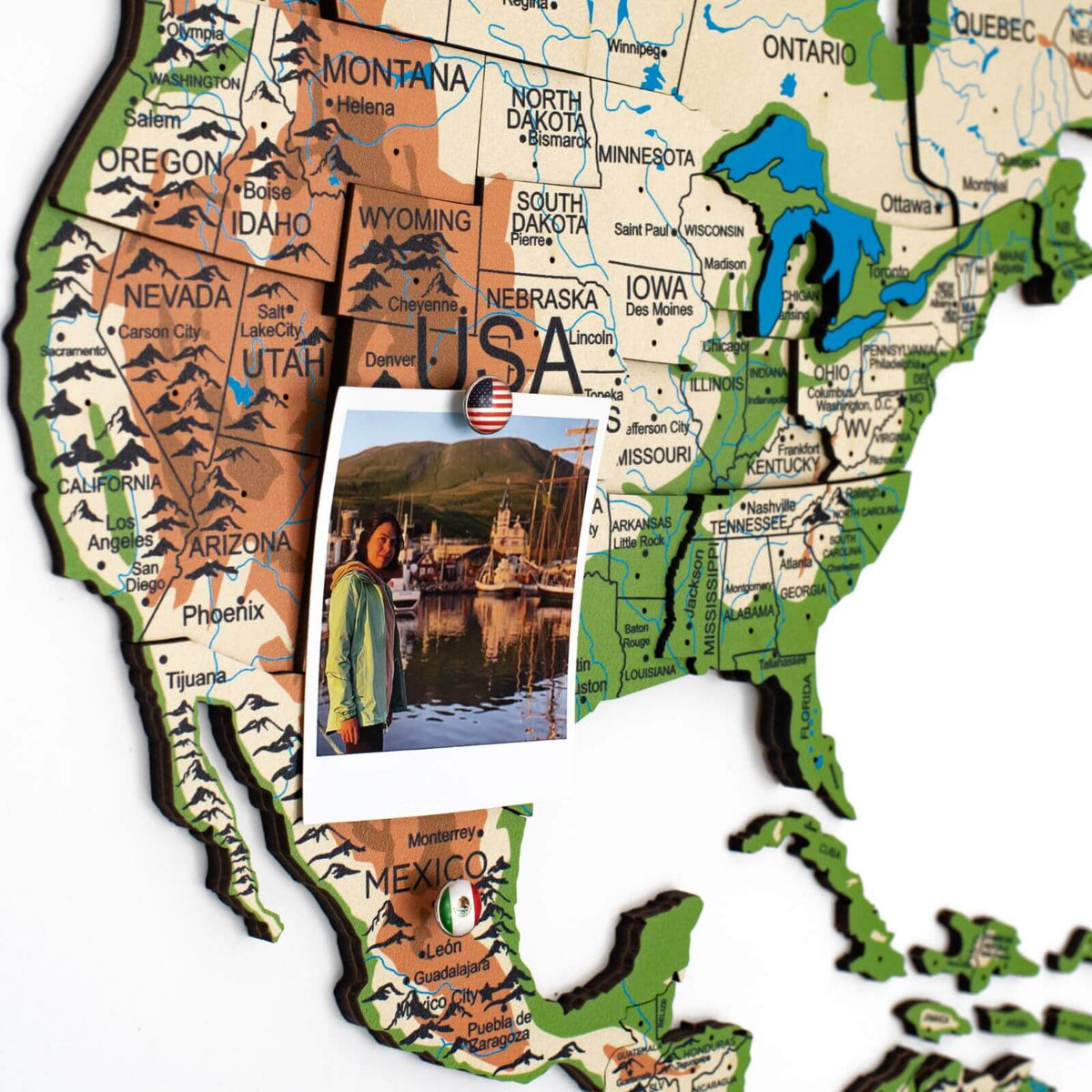 3D Wooden World Map Physical