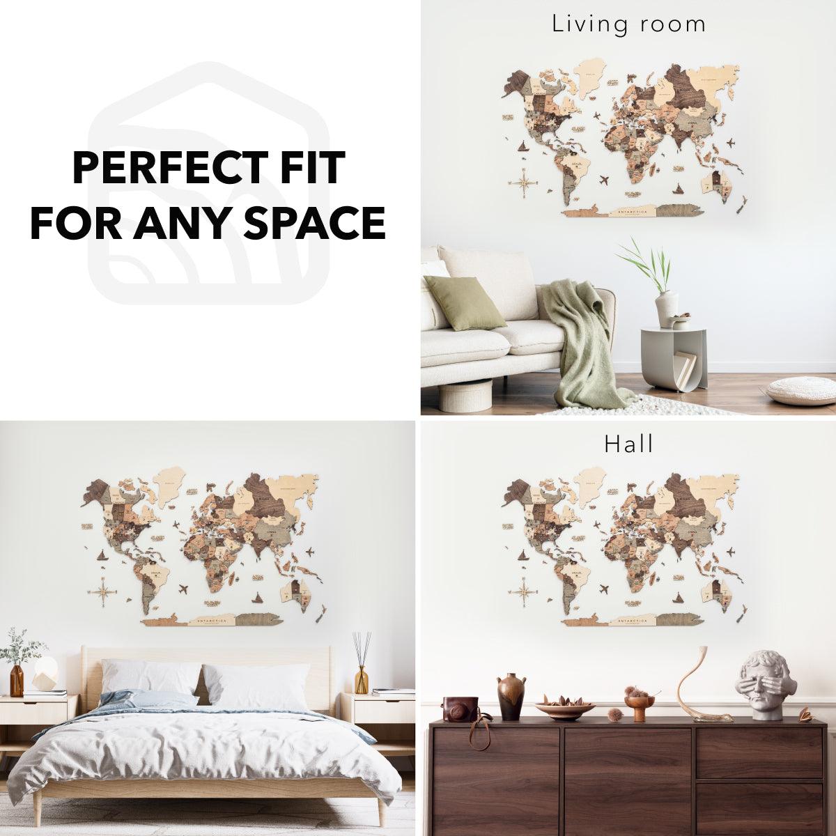 3D Wooden World Map Smokey
