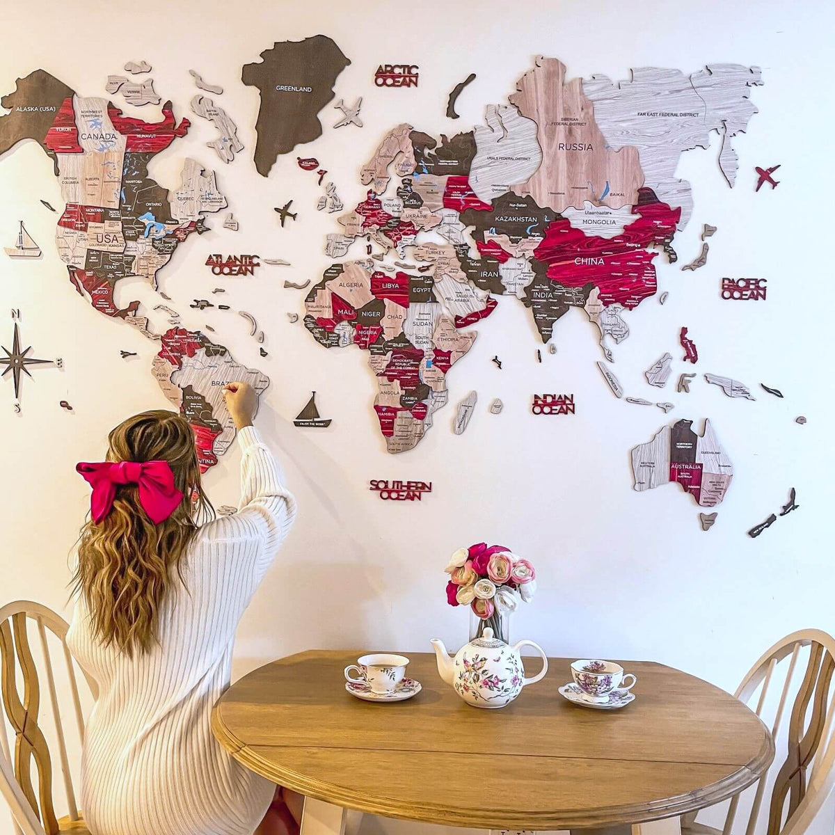 3D Wooden World Map Urban