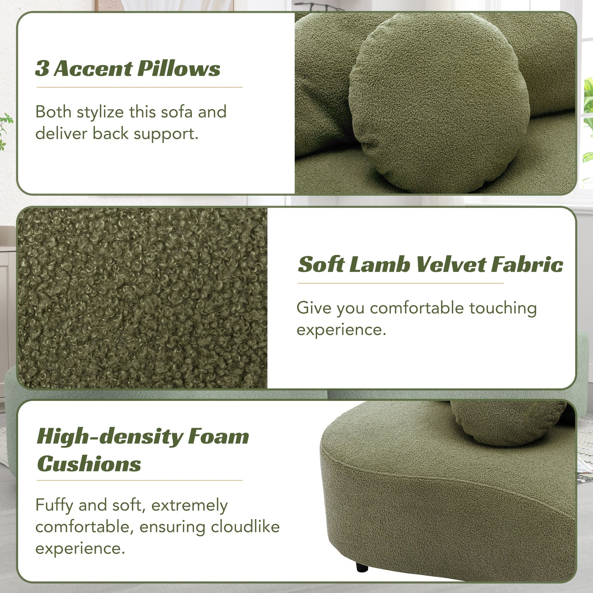 103.5'  Modern Living Room Sofa Lamb Velvet Upholstered Couch Furniture for Home or Office(Old SKU:SG000860AAF),Green
