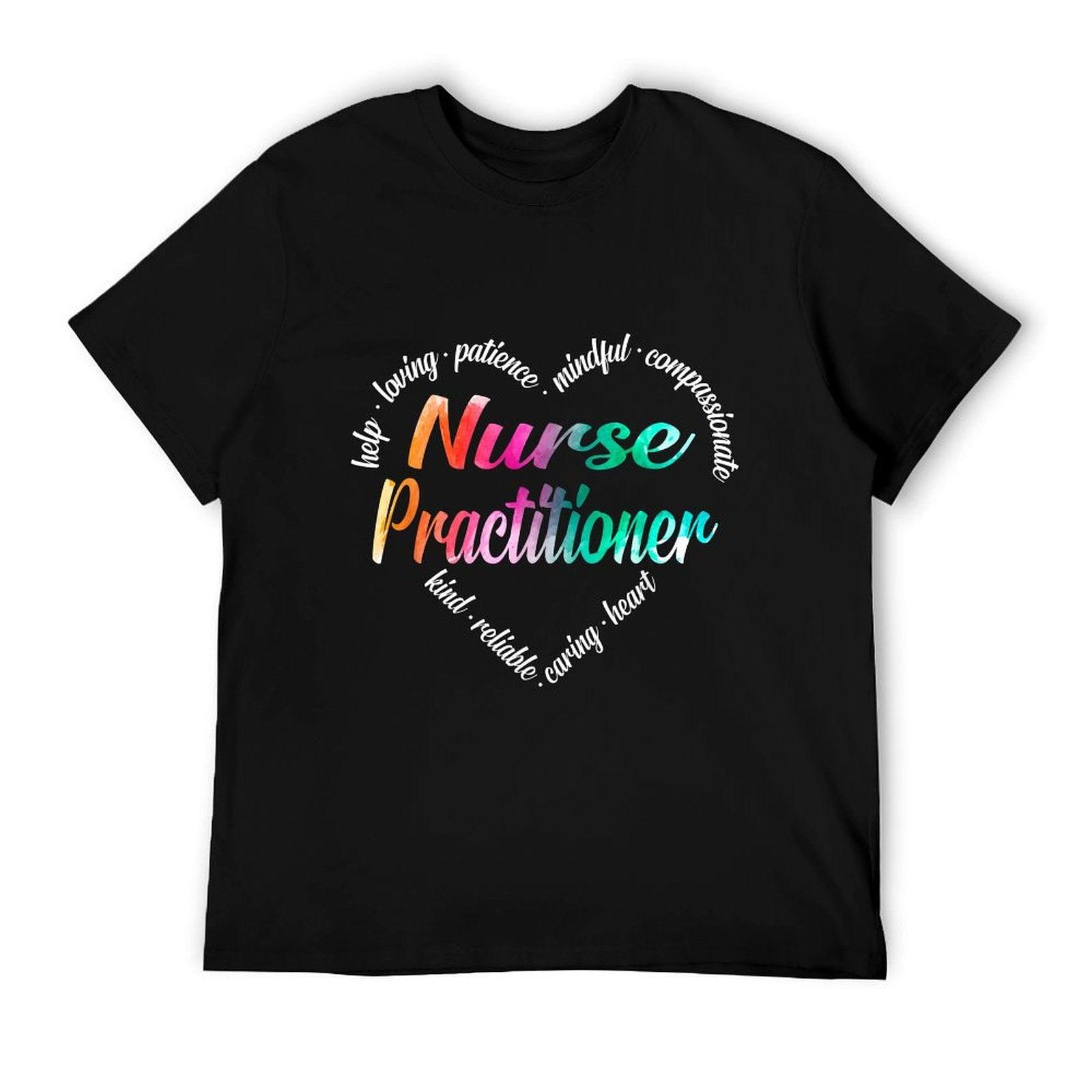 Nurse Practitioner Heart Word Cloud Watercolor Rainbow T-Shirt