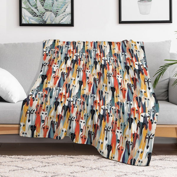 Greyhound in Geometric Camouflage Pattern Shrink-resistant Throw Blanket