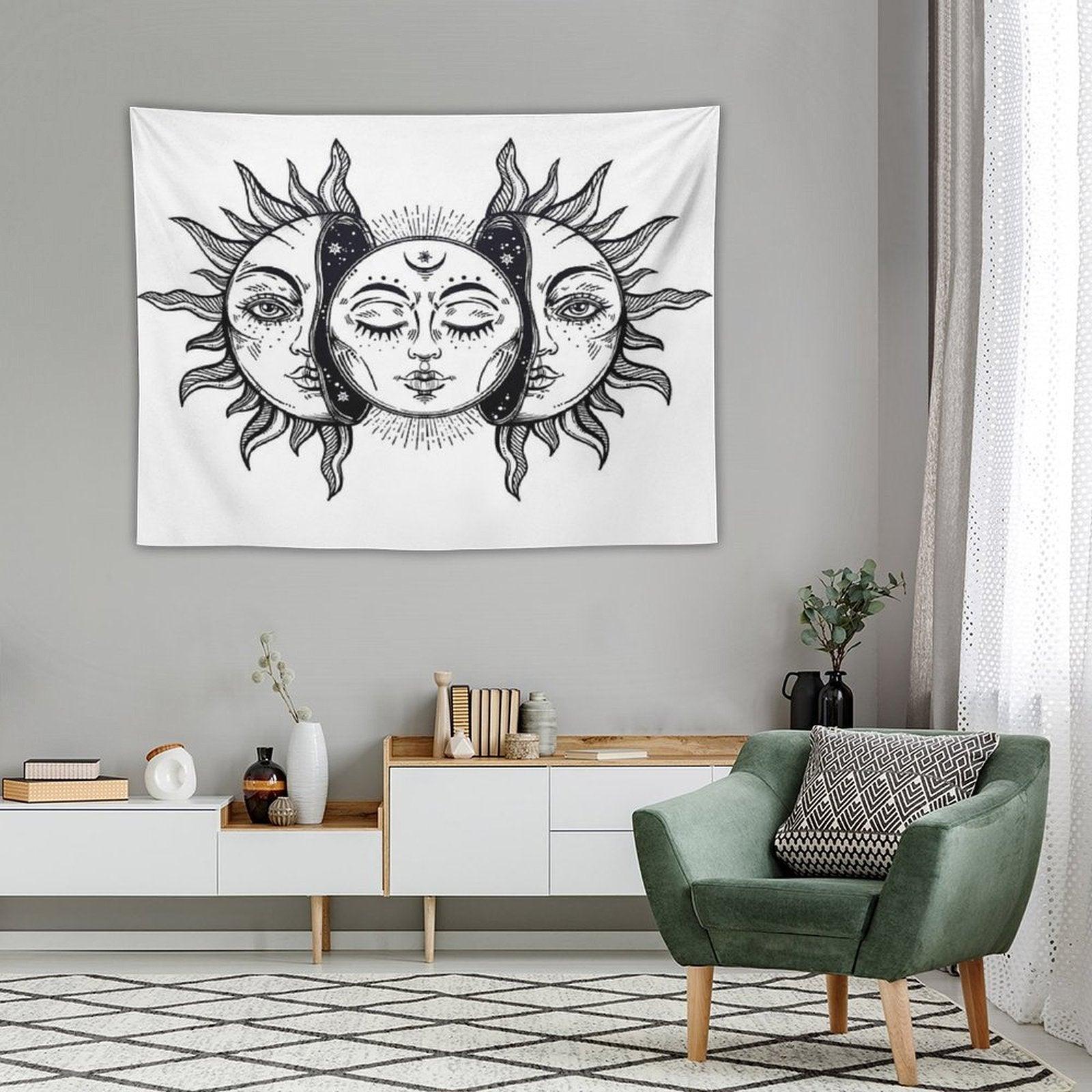 Vintage Solar Eclipse Sun And Moon Tapestry
