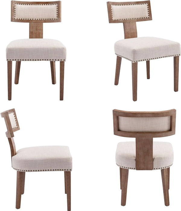 Mid Century Modern Armless Dining Chairs Beige Tone