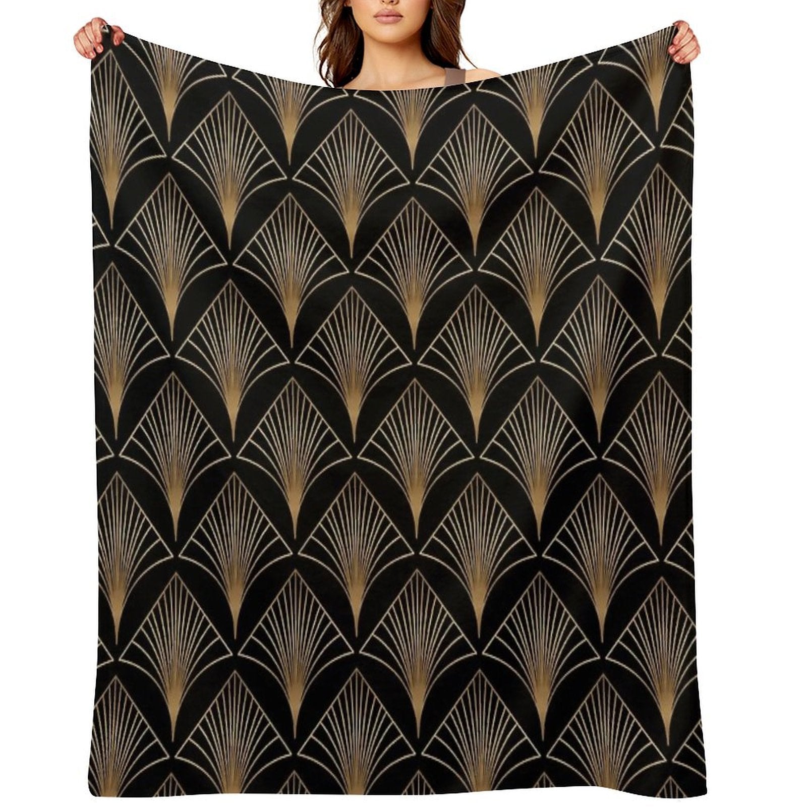 Art Deco Geometric Gold Black Pattern Velvety-soft Throw Blanket