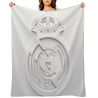Madrid # Real Logo White Plush Throw Blanket