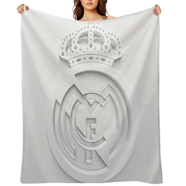 Madrid # Real Logo White Plush Throw Blanket