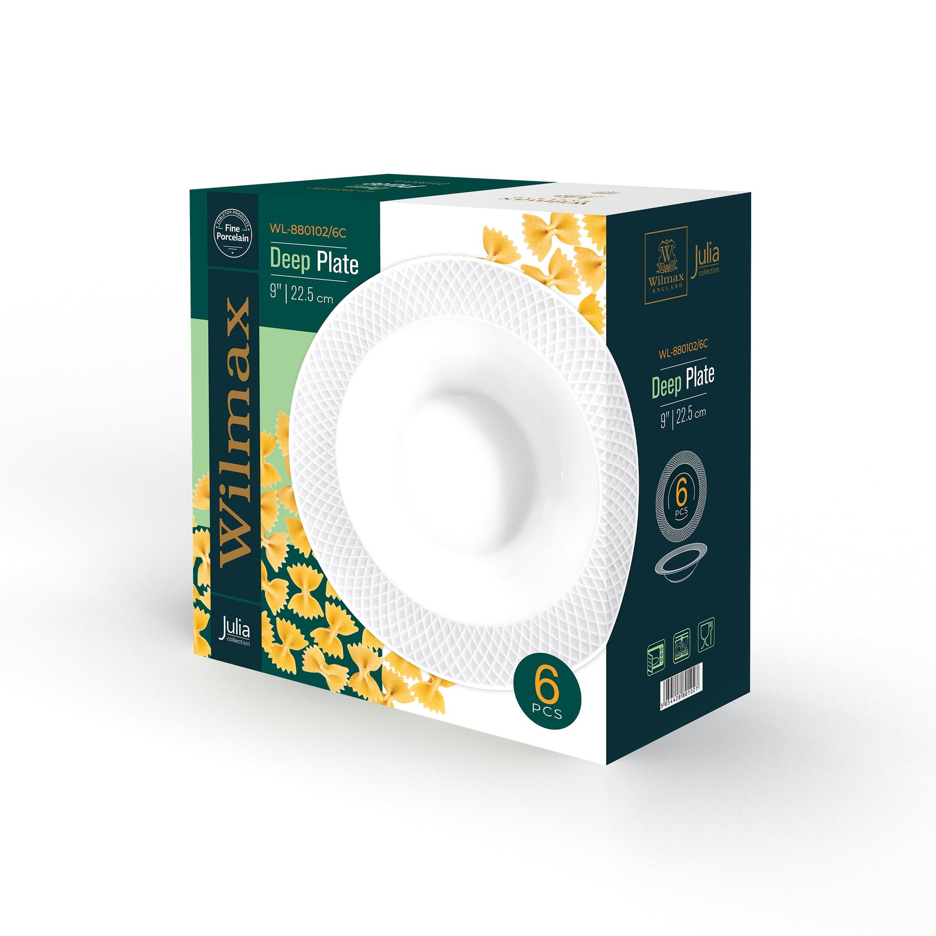 White Porcelain Deep Plate With Embossed Wide Rim 9