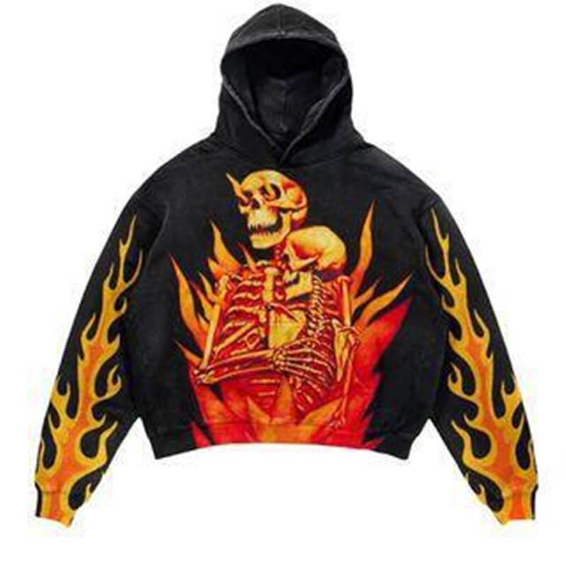3D Print Fire Skeleton Polyester Skull Hoodie