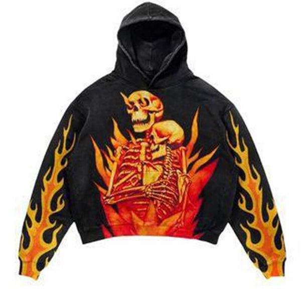 3D Print Fire Skeleton Polyester Skull Hoodie