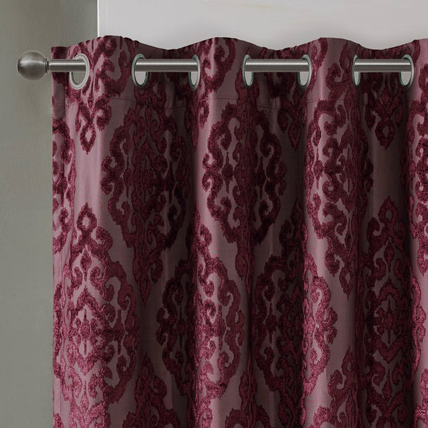 Mirage Knitted Jacquard Damask Total Blackout Grommet Top Curtain Panel by SunSmart - Gifts for You 'n Me