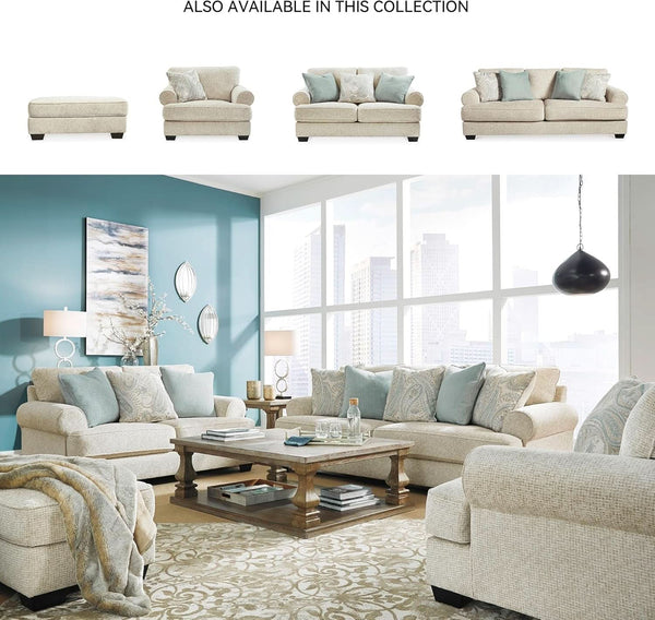 Beige Chenille Upholstered Ottoman With Cushioned Comfort
