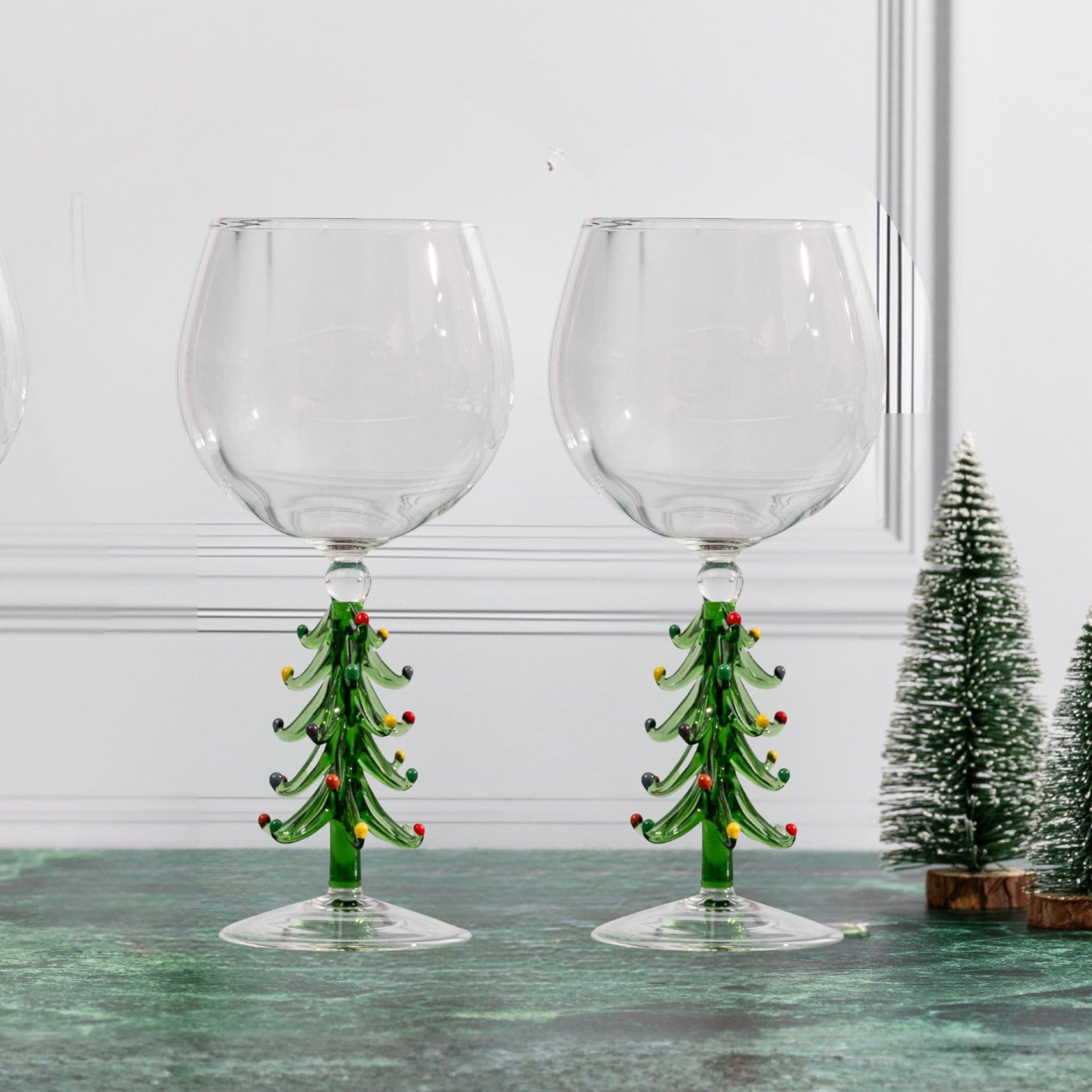 3D Christmas Tree Wine Glasses Jersey Art Glass
