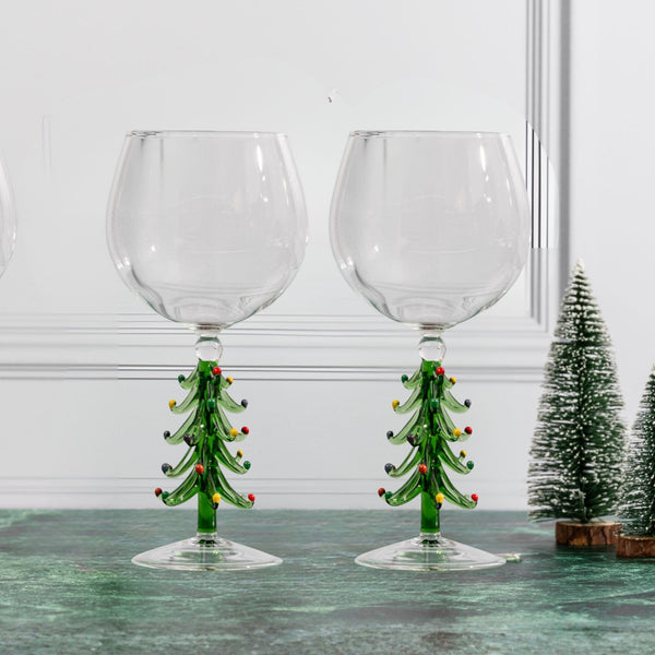 3D Christmas Tree Wine Glasses Jersey Art Glass