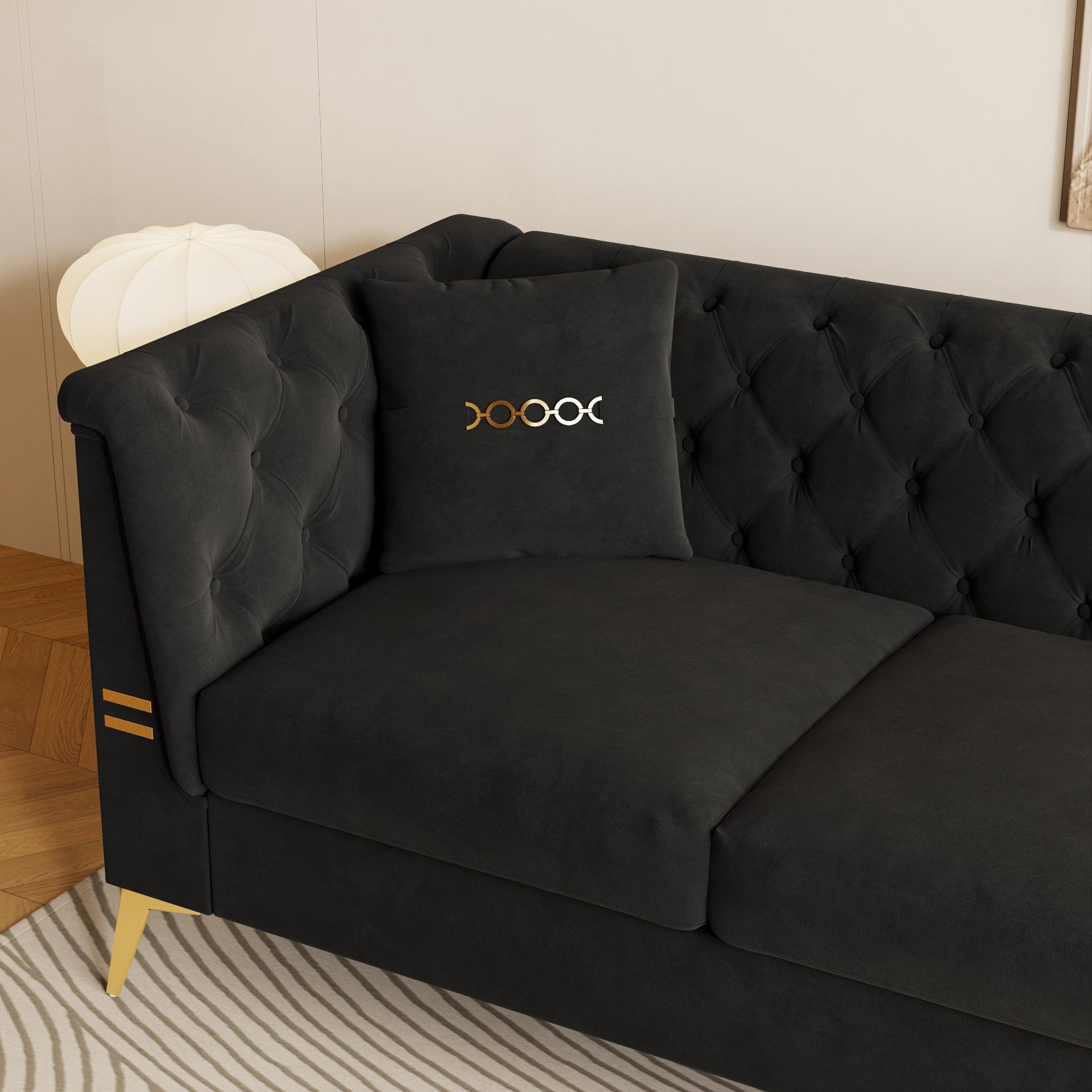 Black Velvet 3‑Seat Sofa