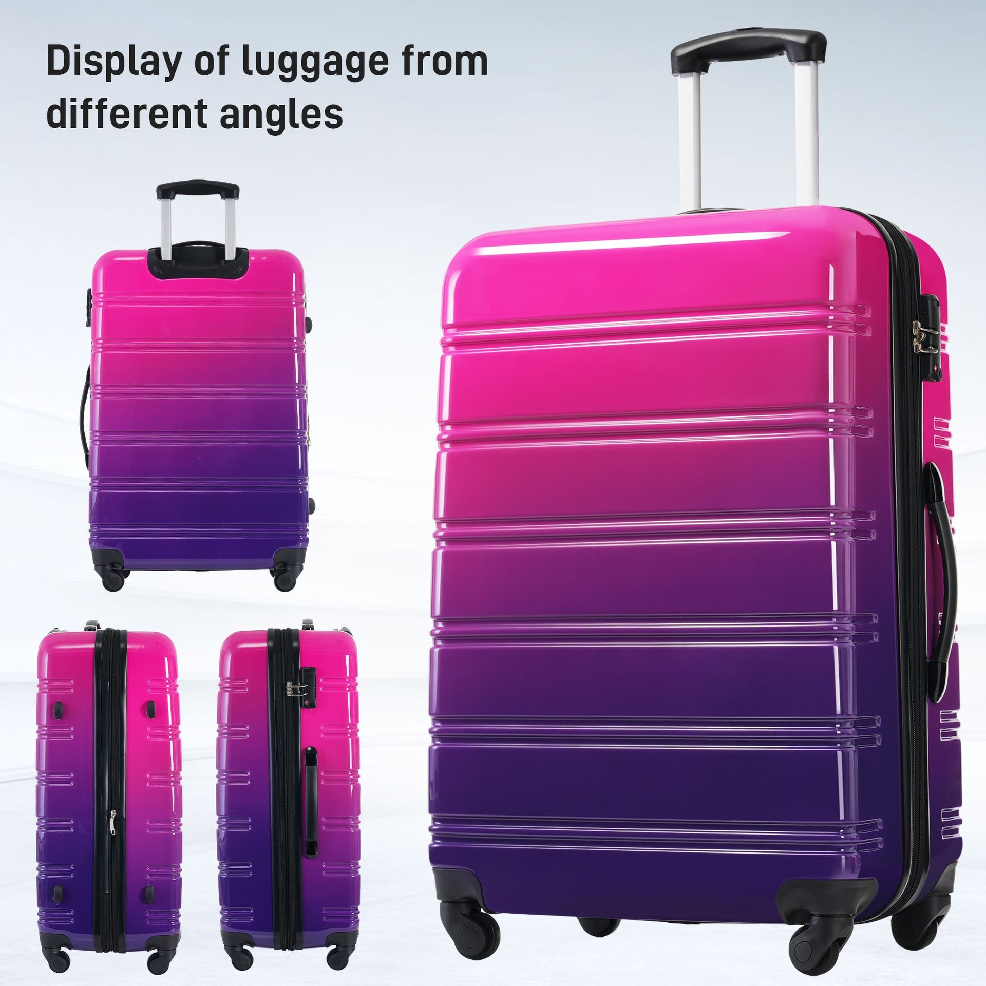 Hardshell Luggage Sets 3 Piece Gradient Color Expandable Suitcase with Spinner Wheels and TSA Lock Lightweight 20' 24' 28' Available,Purple and Pink