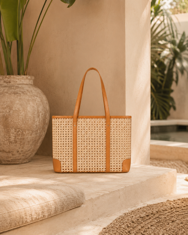 Dian Leather and Rattan Tote Bag