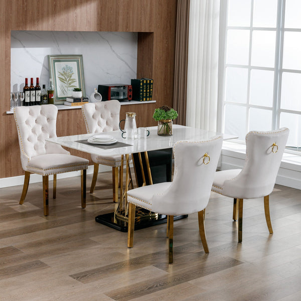 Nikki Collection Modern Tufted Solid Wood Velvet Upholstered Dining Chair with Gold Legs