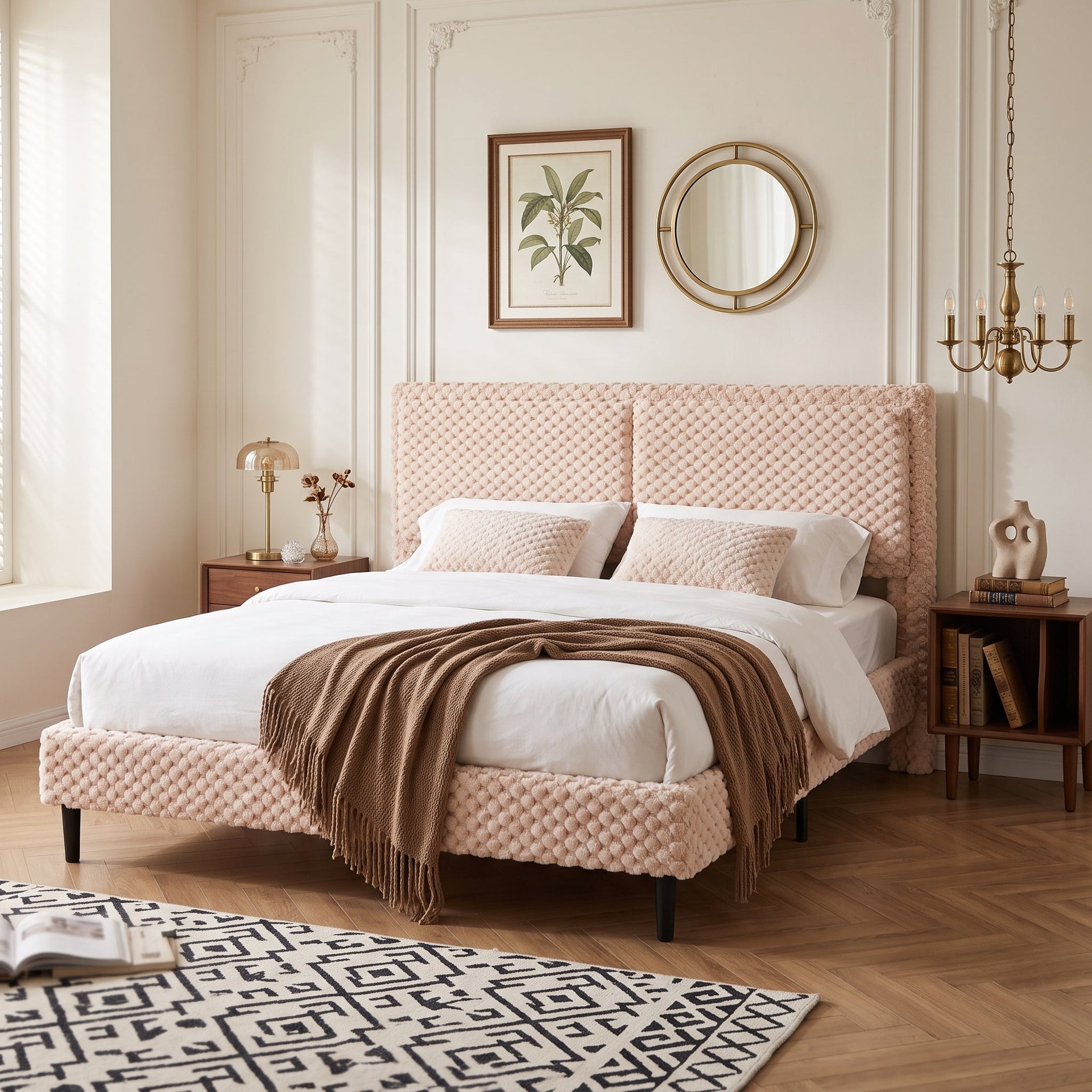 Simple Modern Camel Plush Soft Bed — King Size