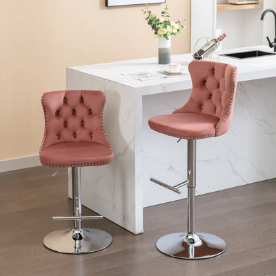 Modern Velvet Swivel Barstools with Adjustable Seat Height and Chrome Base
