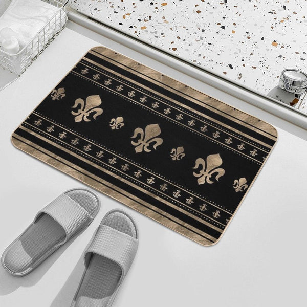 Fleur-de-lis Luxury Ornament - Black And Gold Bath Mat
