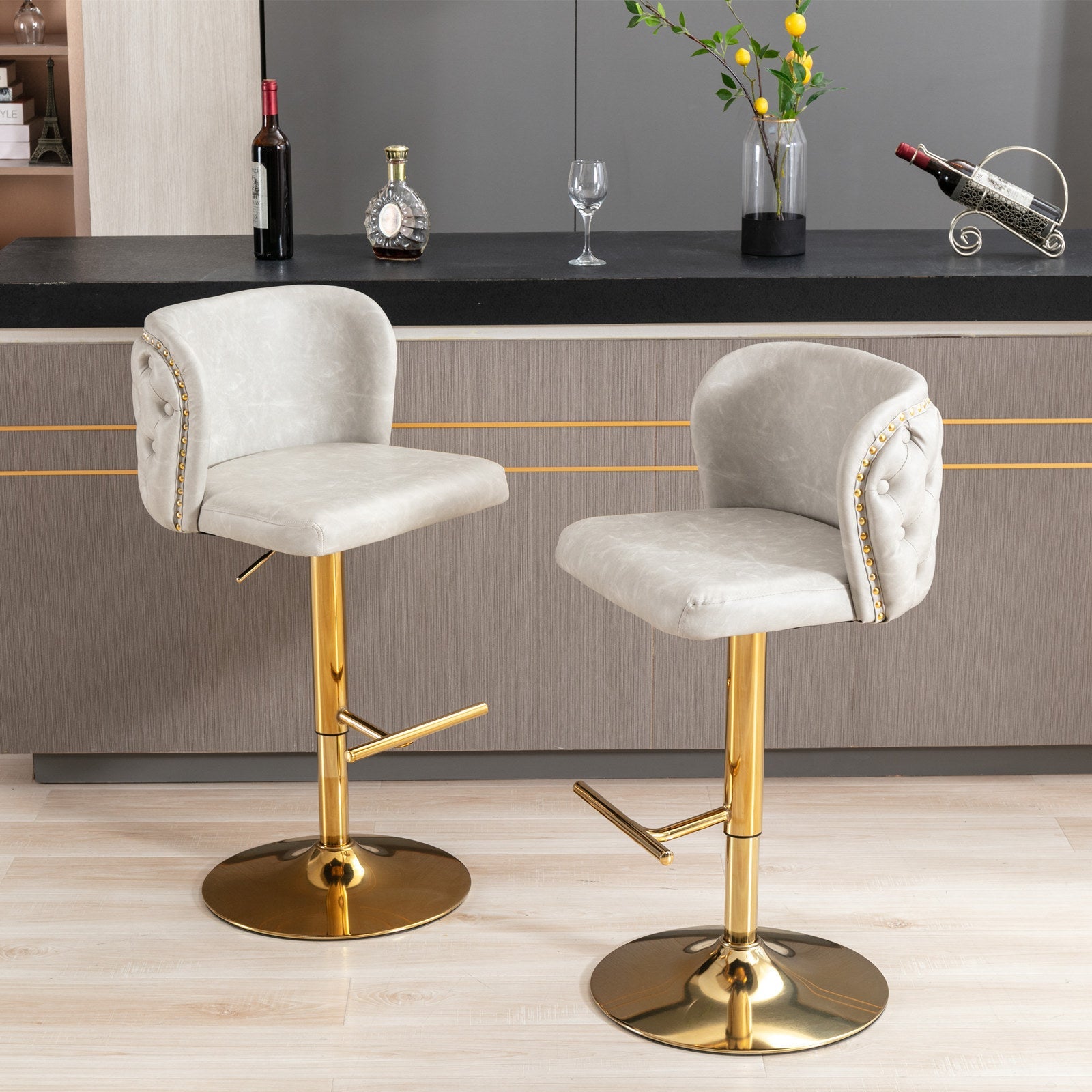 Furniture, Swivel Barstools Adjusatble Seat Height, Modern PU Upholstered Bar Stools