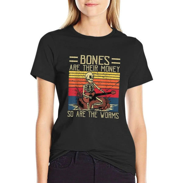 Bones Are Their Money  Skeleton Playing Guitar Retro Vintage  Moisture-wicking T-Shirt