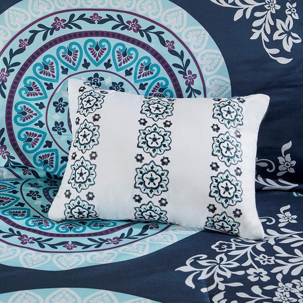 Loretta Boho Comforter Set with Bed Sheets in Navy by Intelligent Design