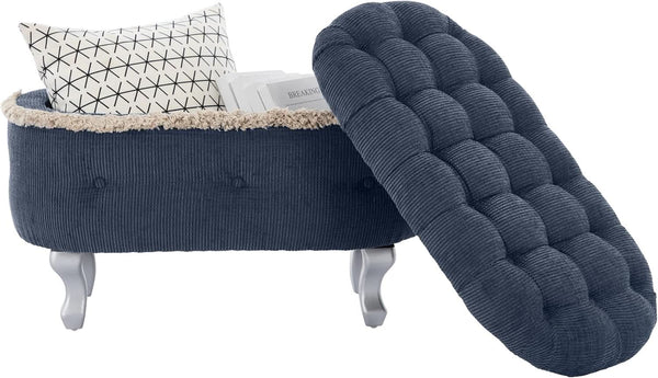 Blue 29.5 Inch Upholstered Storage Ottoman Cushion
