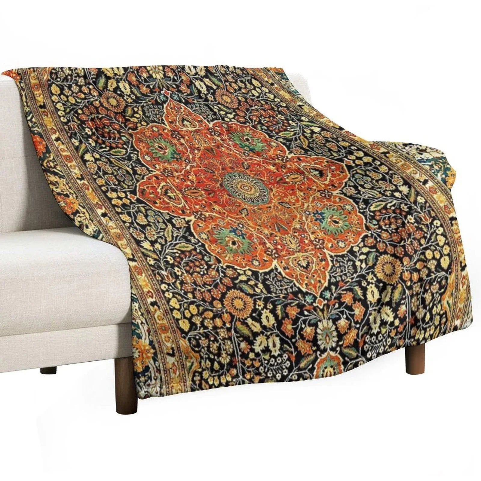 Antique Persian Mohtashem Kashan Rug Print Throw Blanket