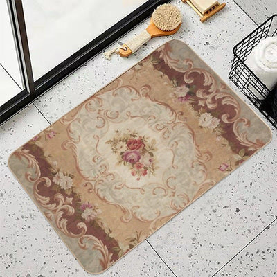 Antique Rose Floral French Aubusson Rug Print Bath Mat