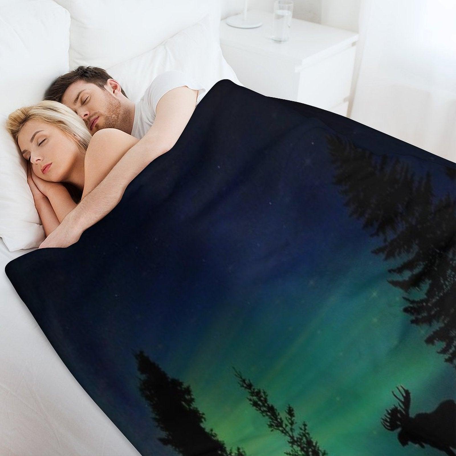 Moose with Northern Lights Throw Blanket