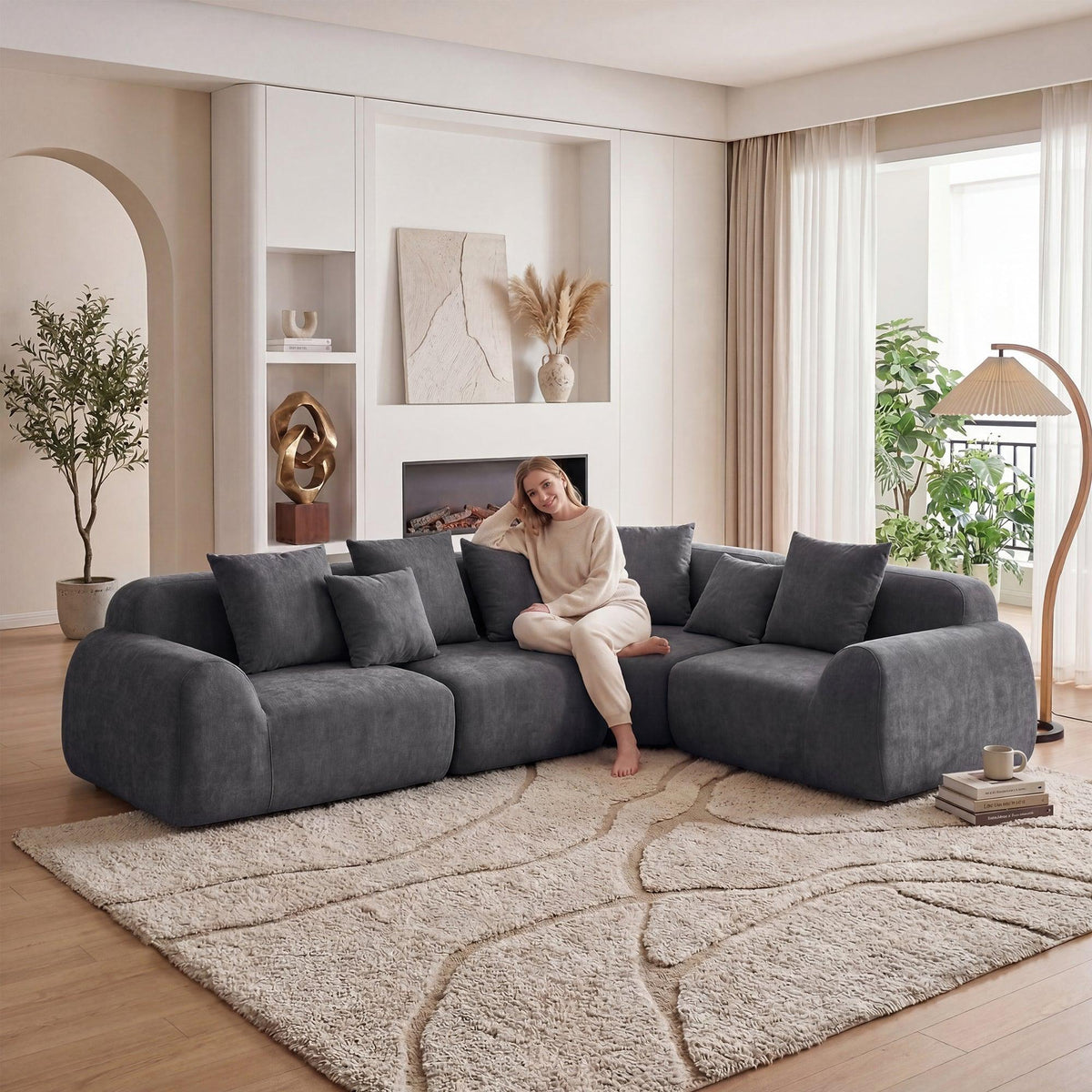 Oversized Cloud Velvet Curved Sectional Couch