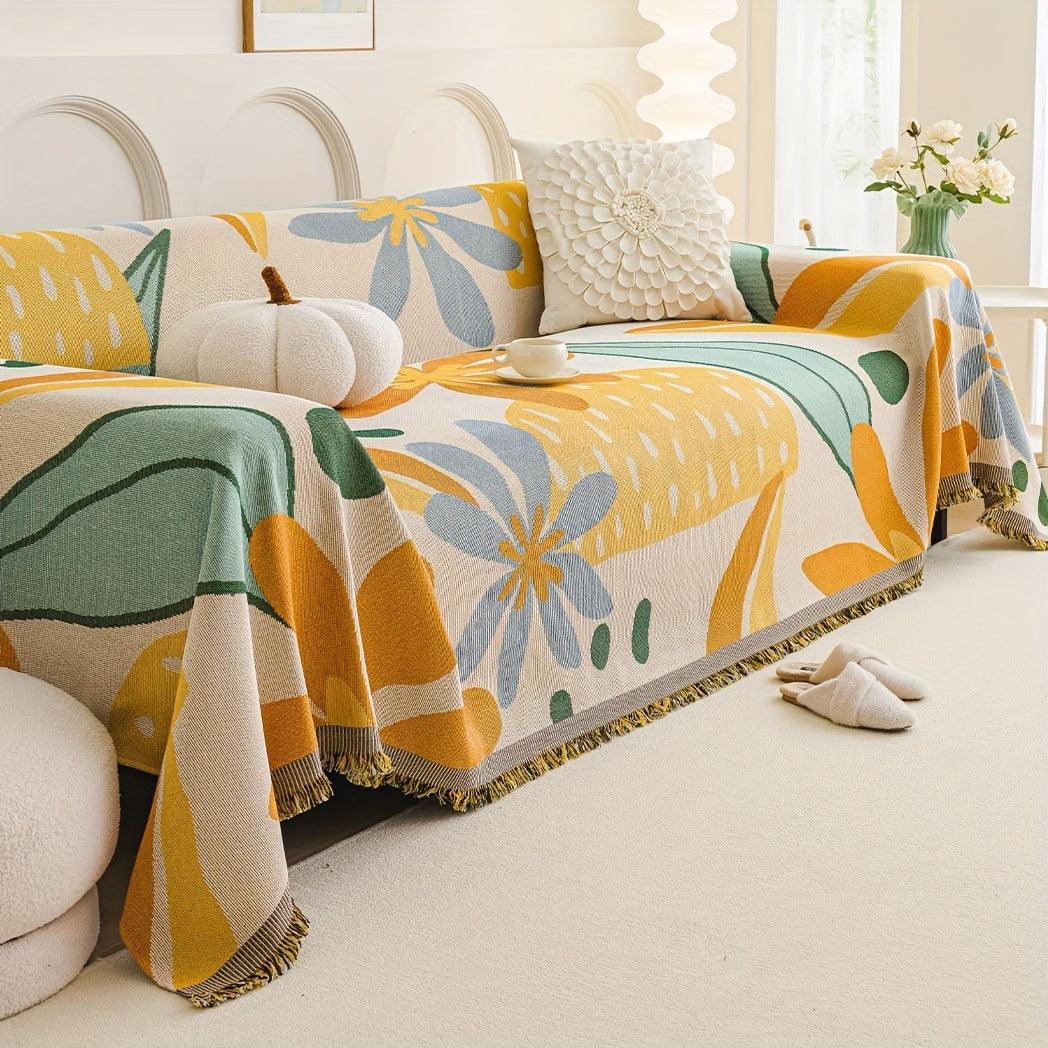 Boho Chic Double-sided Chenille Sofa Cover with Tassels - All-Season
