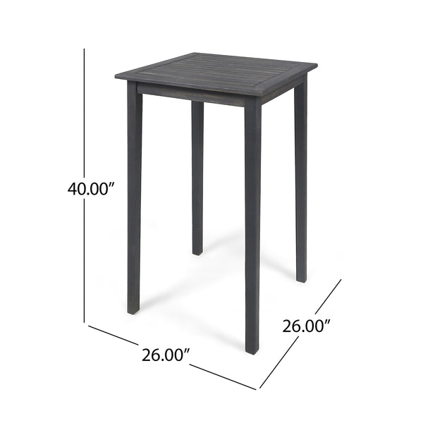 40' Outdoor Minimalist Acacia Wood Square Bar Table, Dark Gray Finish