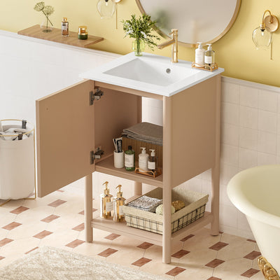 20-inch Bathroom Vanity with Ceramic Sink, Freestanding Single Vanity Set with Soft Closing Door,  French Style.