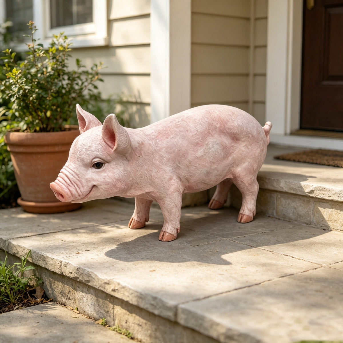Lifelike Beige Pig Garden Statue