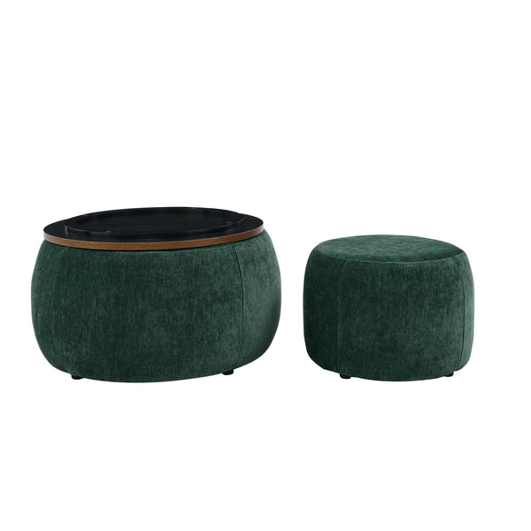 Modern Classic Round Storage Ottoman Coffee Table with Removable Top BLAKHOM