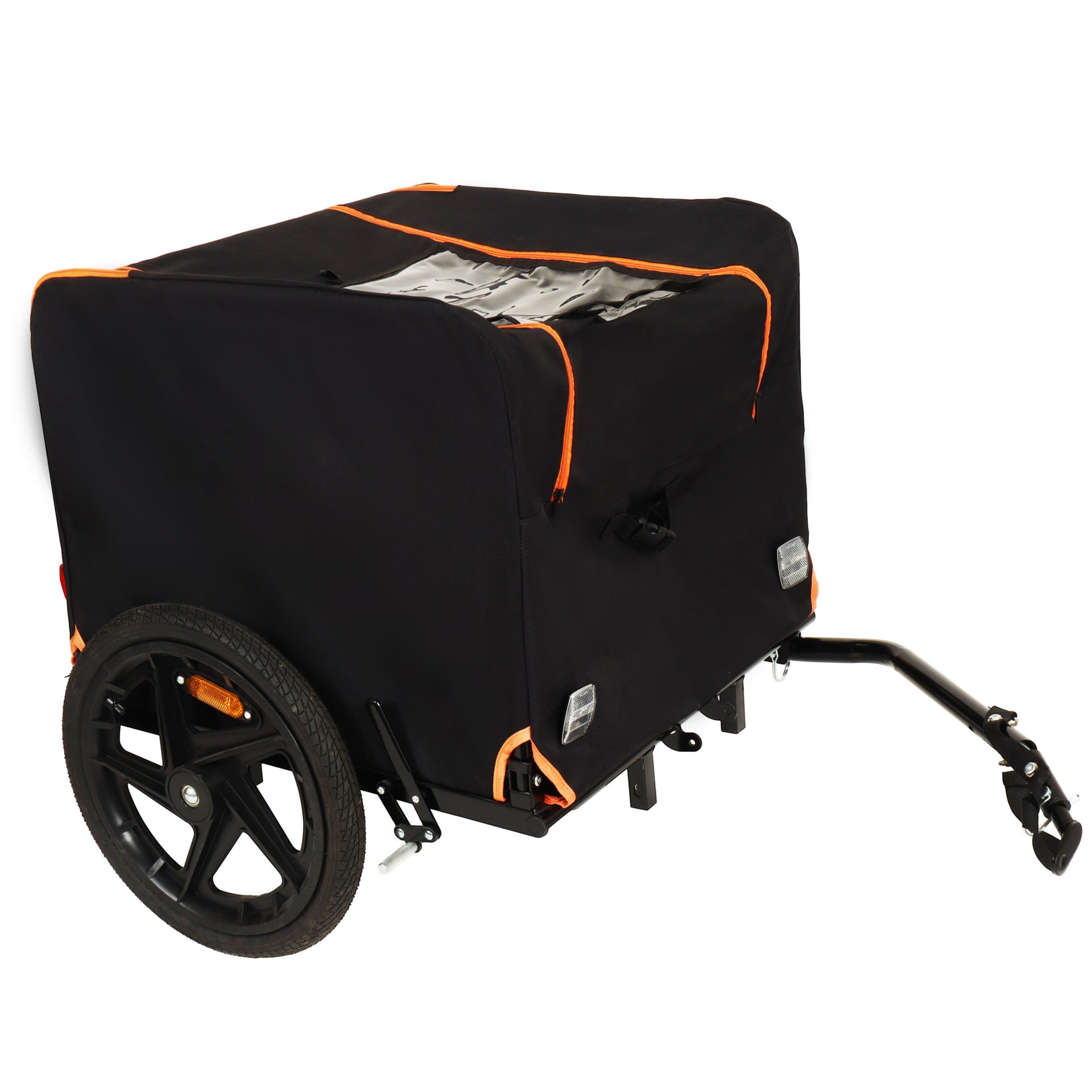 2-in-1 Bike & Pull-Behind Pet Trailer – Convertible Dog/Cat Carrier with Detachable Bike Hitch & Built-in Towing Handle – All-Terrain Wheels for Cycling and Hand-Pulled Transport, Orange and Black