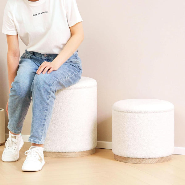 White Velvet Round Storage Ottoman FifteenInches Compact